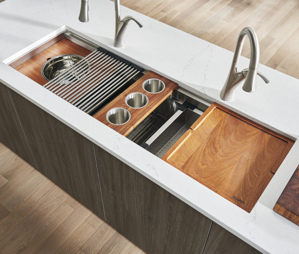 RUVATI RVH8333 45-inch Workstation Two-Tiered Kitchen Sink Undermount