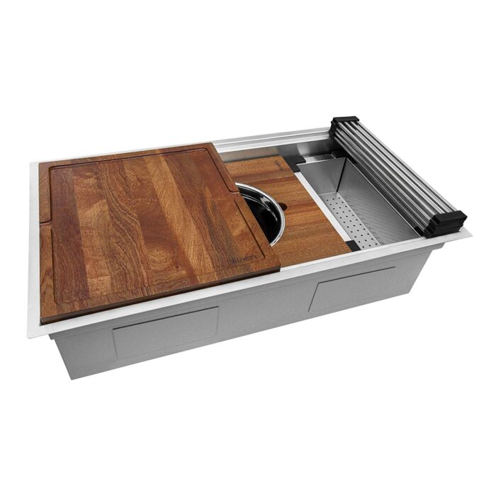 RUVATI RVH8222 33-inch Workstation Two-Tiered Kitchen Sink Undermount