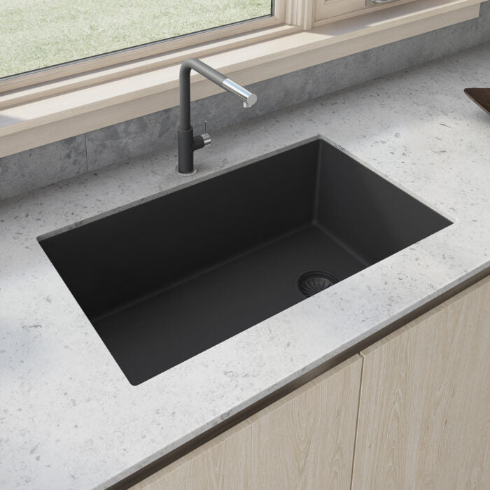 RUVATI RVG2033BK epiGranite 32 x 19 epiGranite Undermount Granite Composite Sink – Midnight Black
