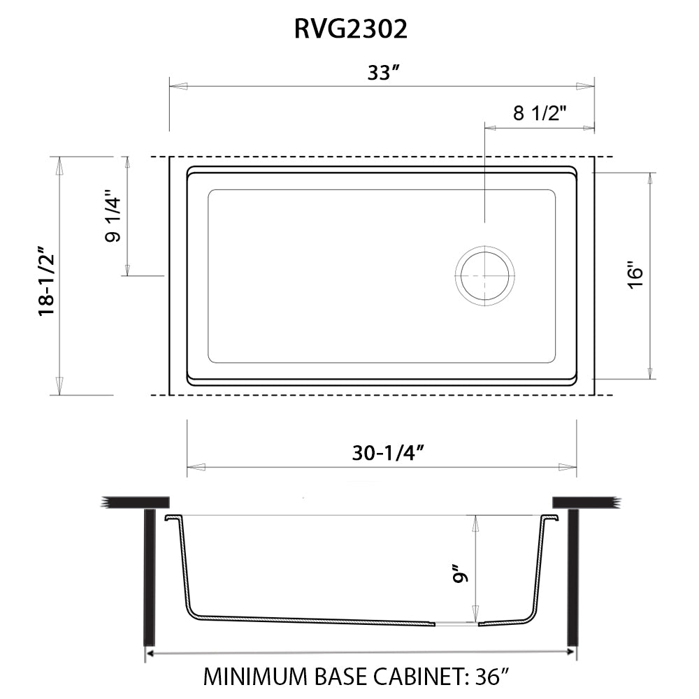 RUVATI RVG2302BK 33-inch Undermount Workstation Granite Composite Kitchen Sink Matte Black