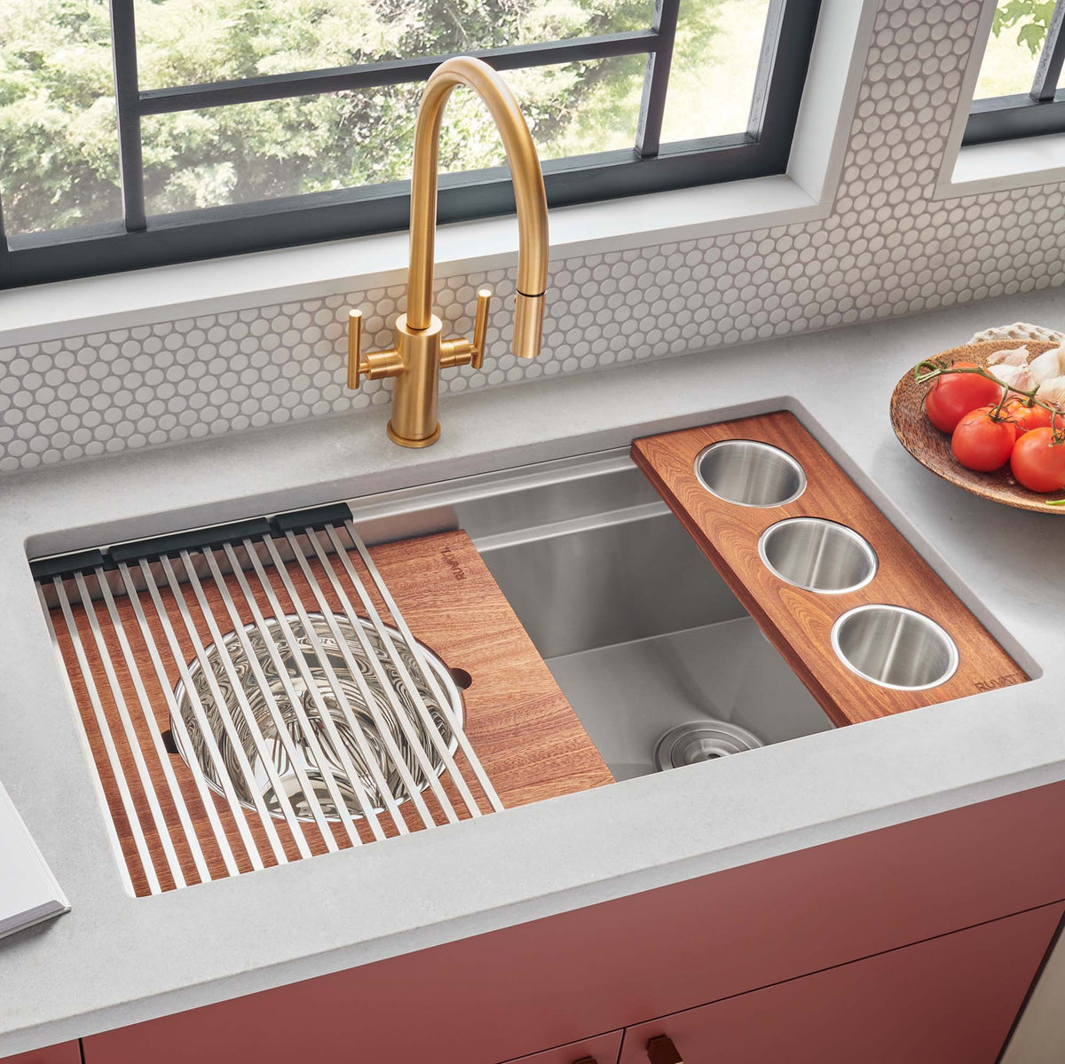 RUVATI RVH8299 39-inch Workstation Dual Tier Kitchen Sink Undermount