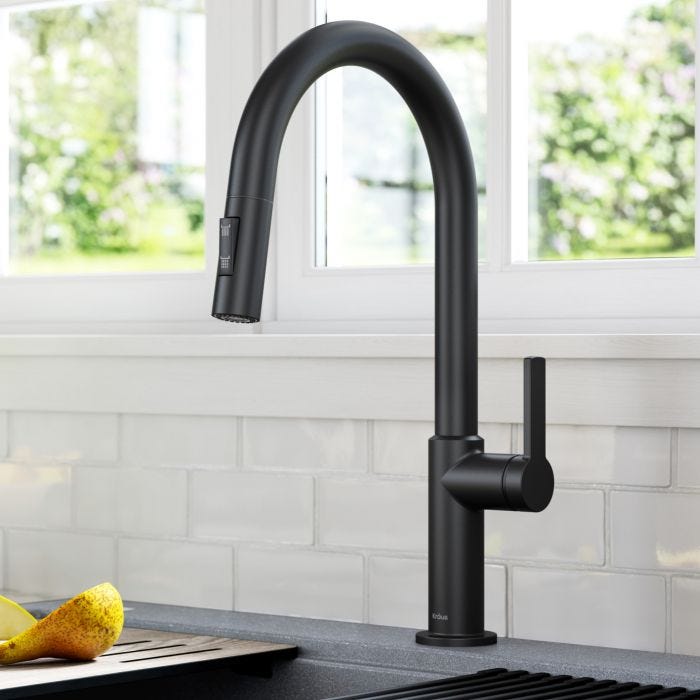 KRAUS Oletto Single Handle Pull-Down Kitchen Faucet in Matte Black