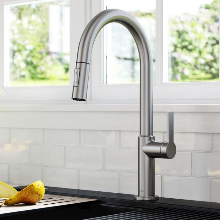 KRAUS Oletto Single Handle Pull-Down Kitchen Faucet in Stainless Steel