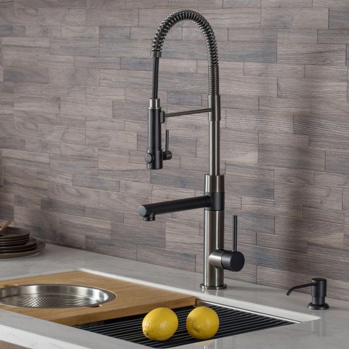 KRAUS Commercial Style Pre-Rinse Kitchen Faucet in Matte Black/Black Stainless Steel