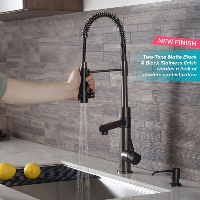 KRAUS Commercial Style Pre-Rinse Kitchen Faucet in Matte Black/Black Stainless Steel