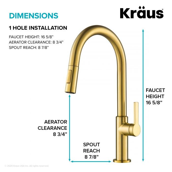 KRAUS Oletto Single Handle Pull-Down Kitchen Faucet in Brushed Brass