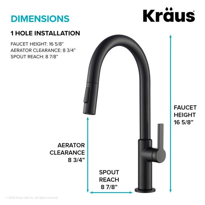 KRAUS Oletto Single Handle Pull-Down Kitchen Faucet in Matte Black