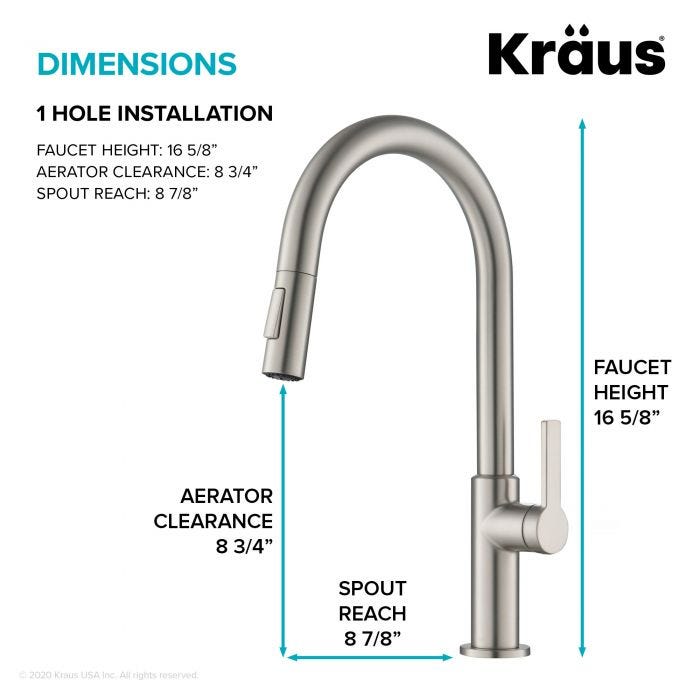 KRAUS Oletto Single Handle Pull-Down Kitchen Faucet in Stainless Steel