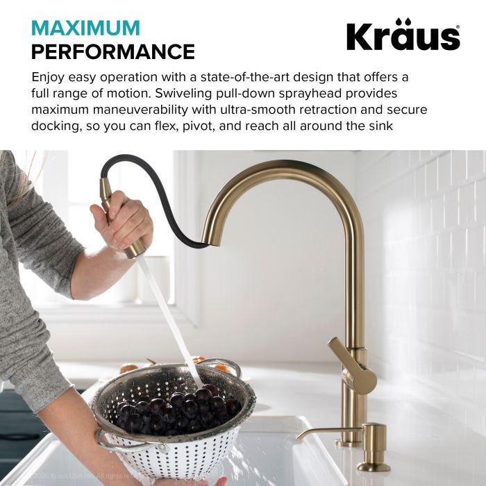 KRAUS Oletto Single Handle Pull-Down Kitchen Faucet in Brushed Brass