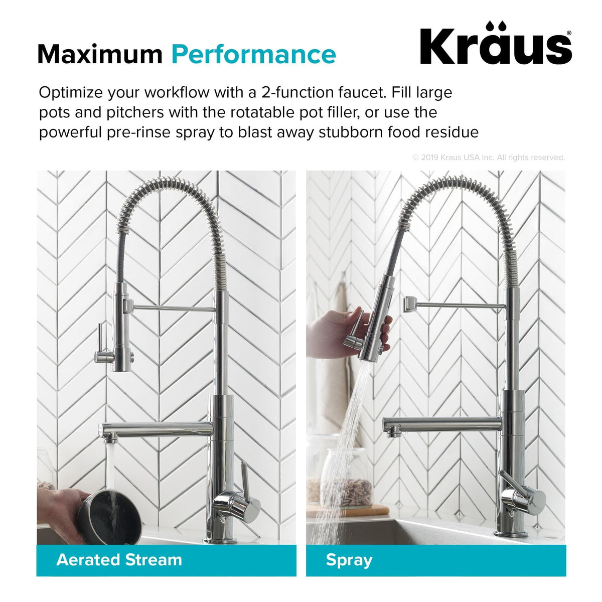 KRAUS Commercial Style Pre-Rinse Kitchen Faucet in Matte Black/Black Stainless Steel
