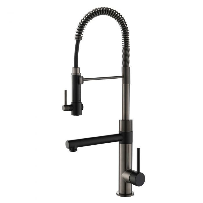 KRAUS Commercial Style Pre-Rinse Kitchen Faucet in Matte Black/Black Stainless Steel