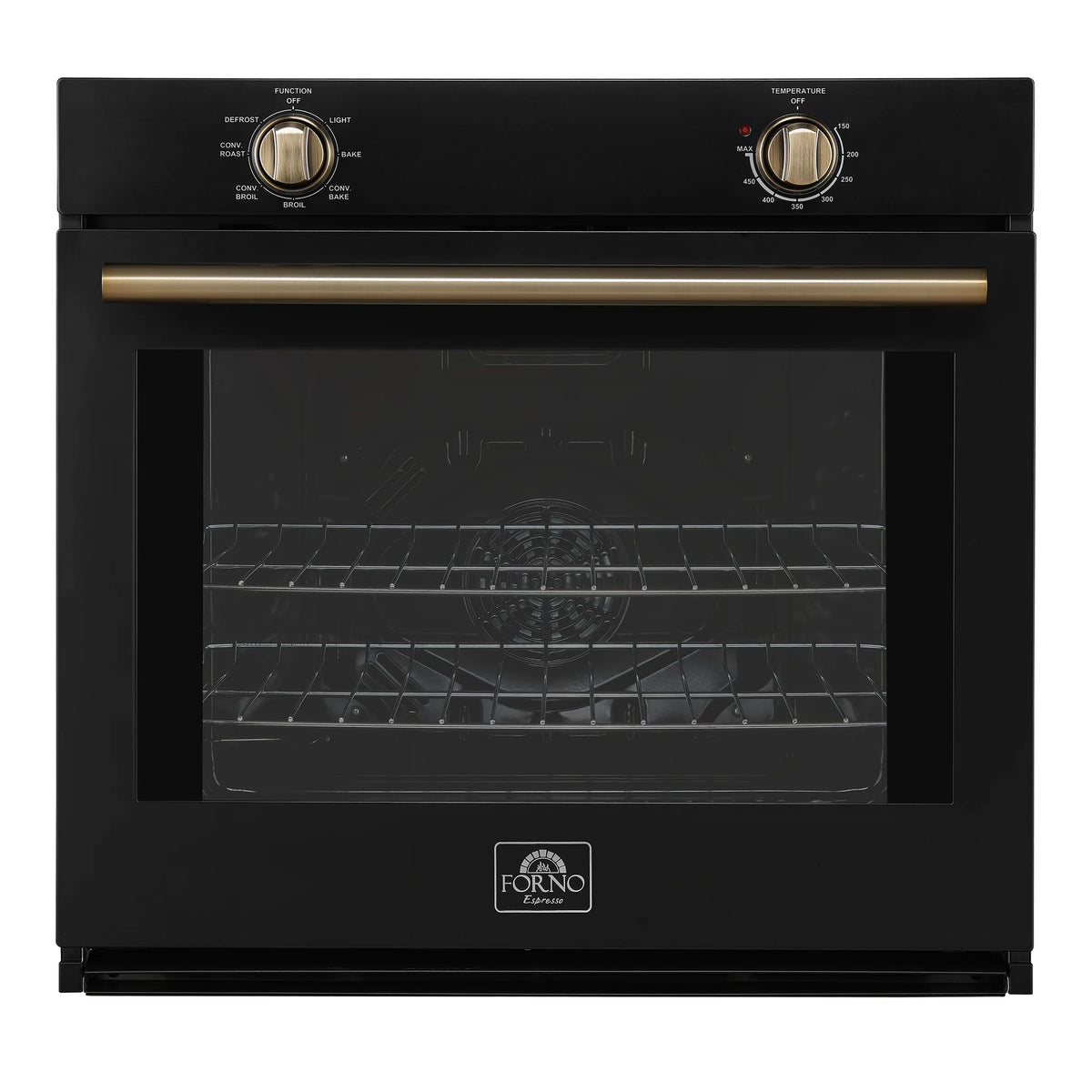 Forno Vomero 30-Inch Wall Oven, Black, 5 cu.ft Capacity, 3550 Watts Convection, Mechanical Controls, Manuel Steam Clean FBOEL1370-30BLK 