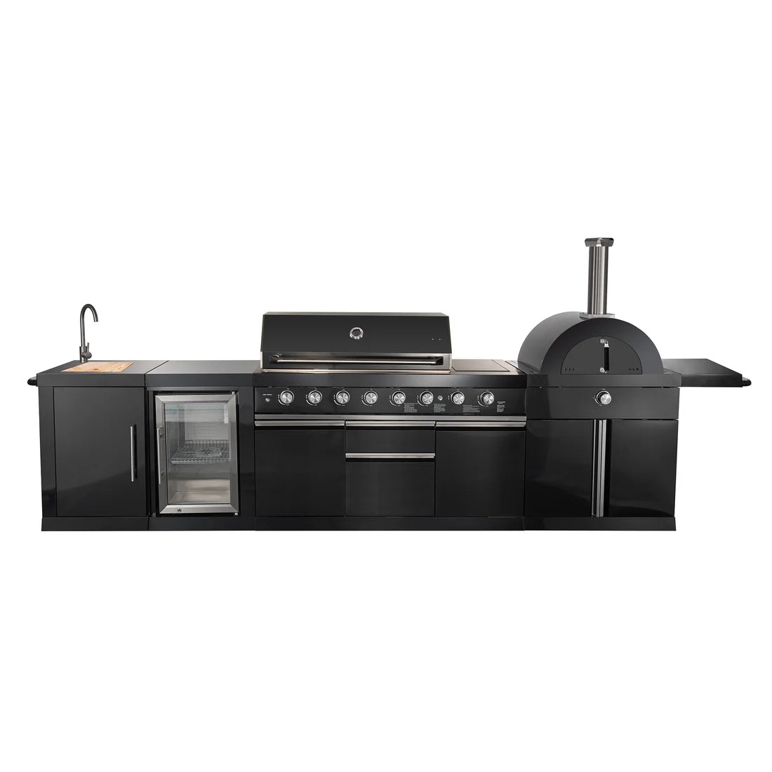 FORNO Forno/FODKT2551BLK Outdoor Kitchen w/ BBQ, Sink & Bar Module, Gas Pizza Oven - Black