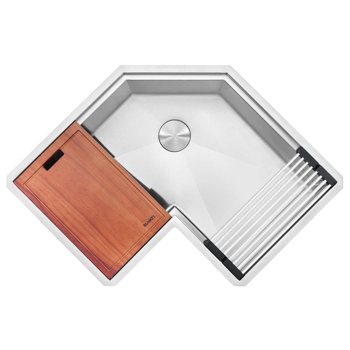RUVATI RVH8410ST Roma Pro Corner Workstation Stainless Steel Undermount Kitchen Sink