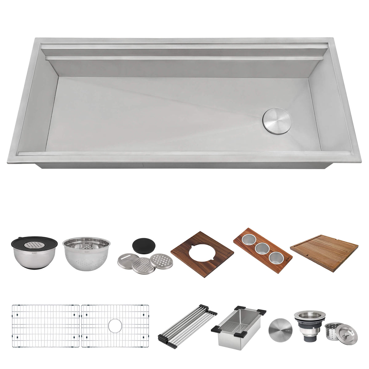 RUVATI RVH8433 45-inch Workstation Two-Tiered Ledge Kitchen Sink Drop-in Topmount