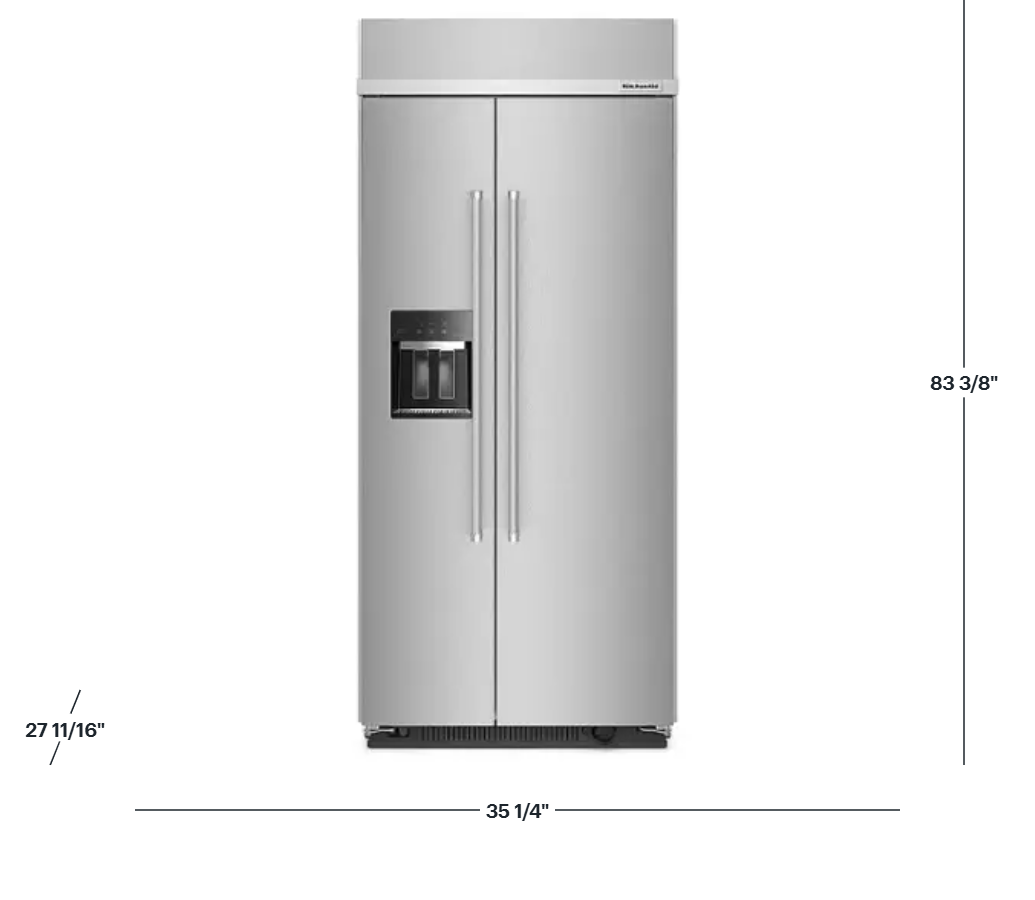 KITCHENAID KBSD706MPS 36&quot; Built-In Side-by-Side Refrigerator with Ice and Water Dispenser