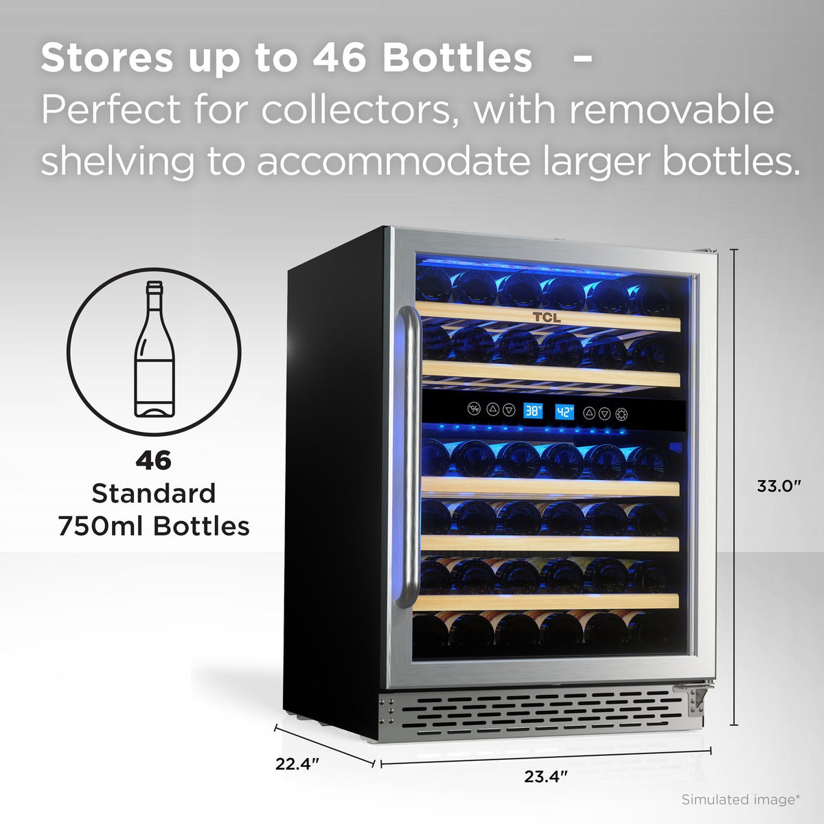 TCL TRW46B8AS 46 Bottle Dual Temperate Zone Wine Cooler - Stainless