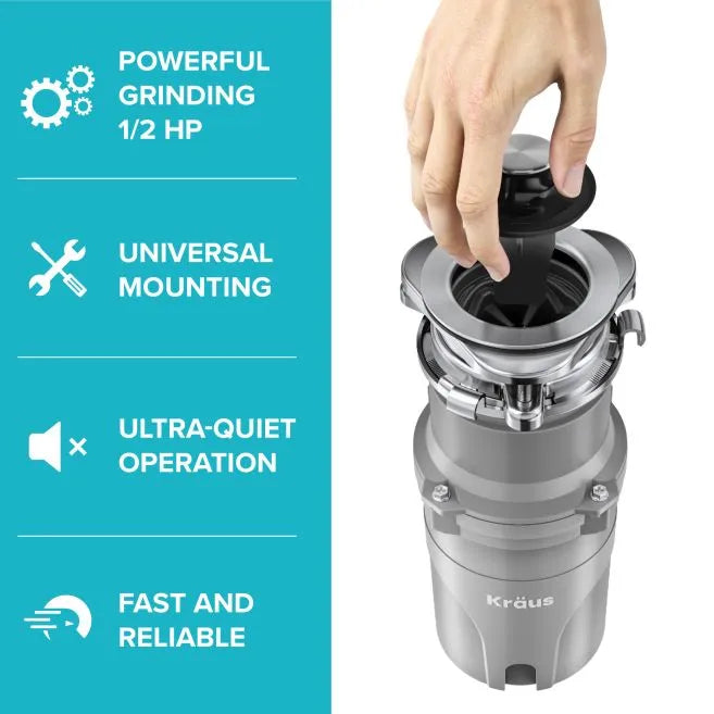 KRAUS KWD210-50MGR 1/2 HP Continuous Feed Ultra-Quiet Motor Garbage Disposal