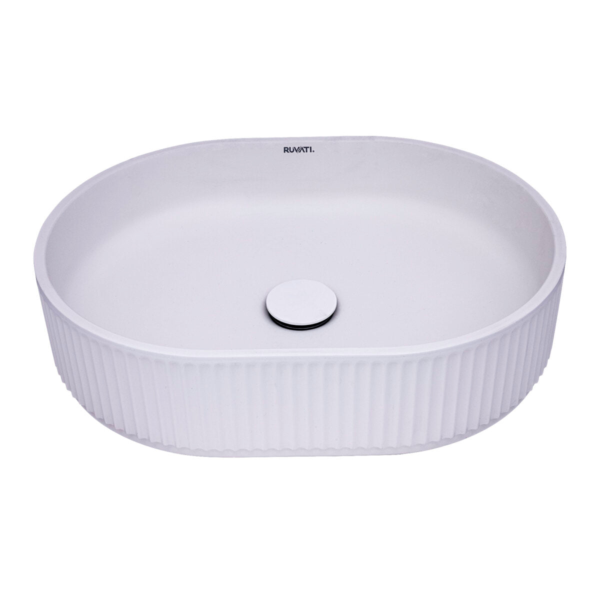 RUVATI RVB2819WH Fluted Vessel Sink epiStone  Modern Oval Matte White