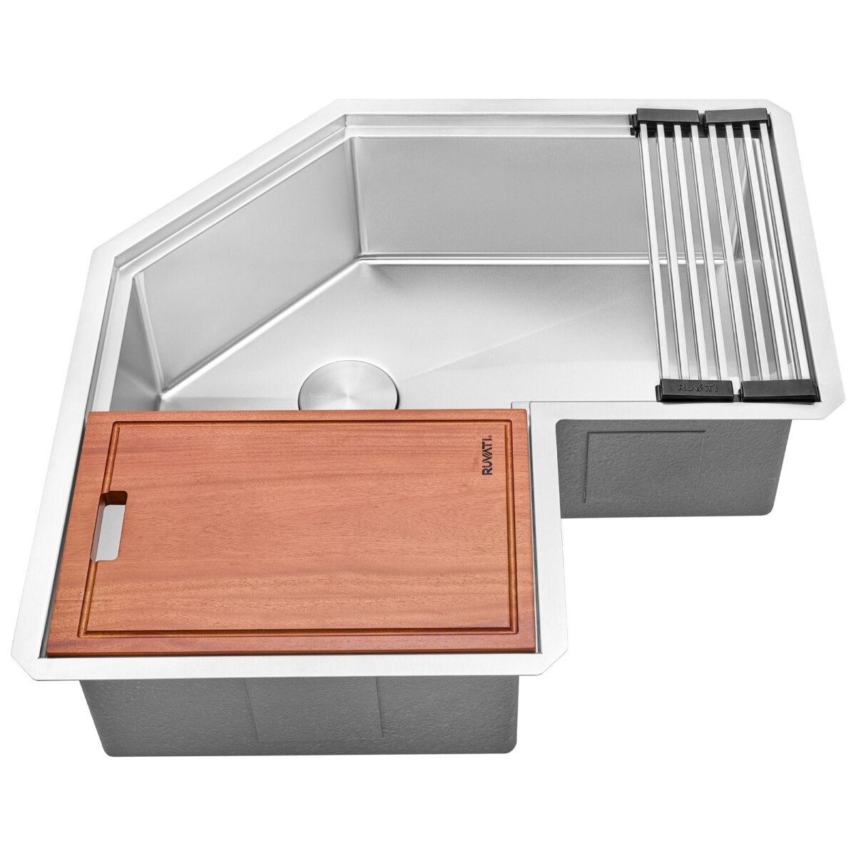 RUVATI RVH8410ST Roma Pro Corner Workstation Stainless Steel Undermount Kitchen Sink