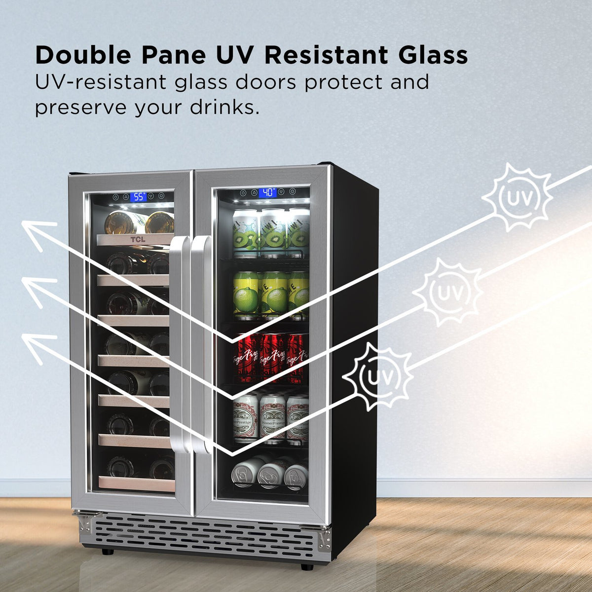 TCL TRD20B8AS 20 Bottle & 78 Can Dual Zone Wine & Beverage Cooler