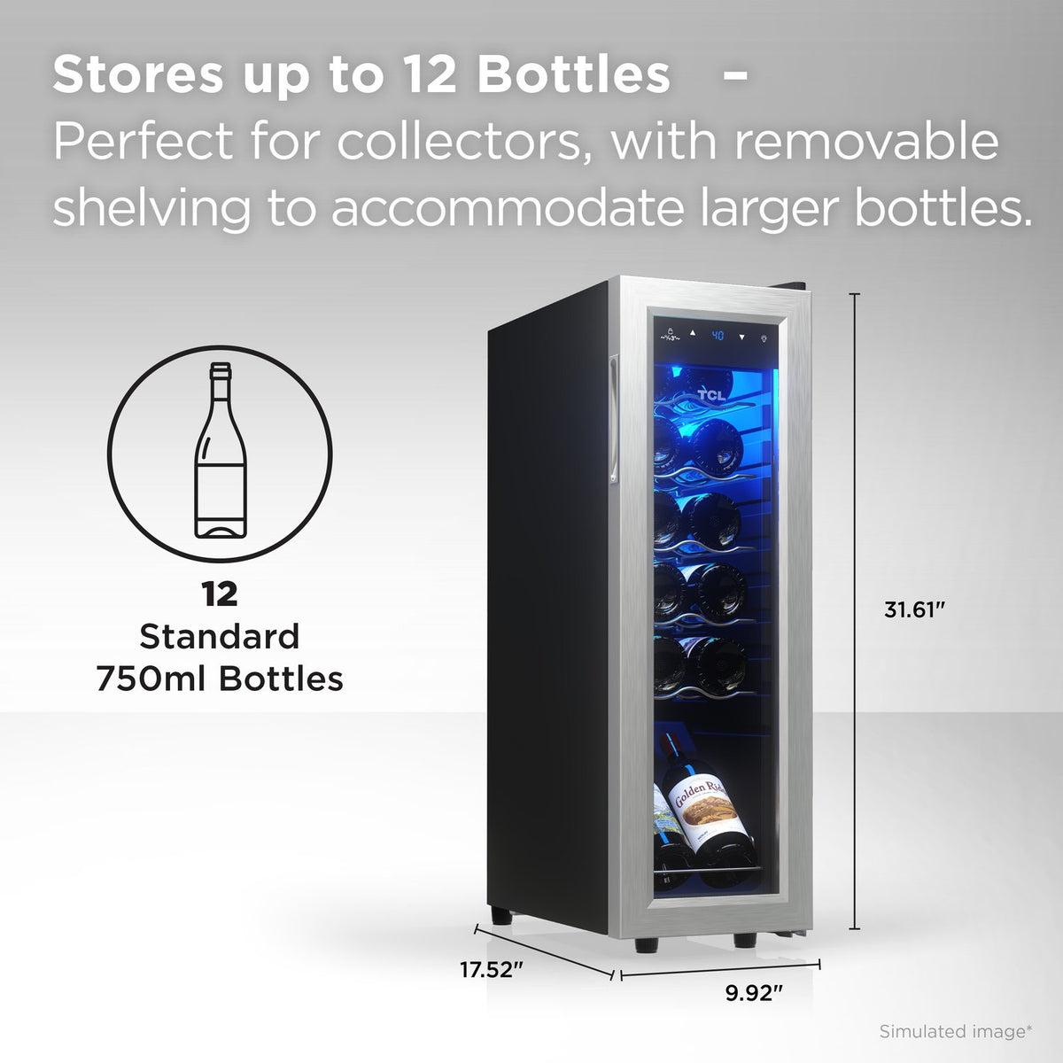 TCL TRW12F6AS 12 Bottle Single Temperature Zone Wine Cooler - Stainless