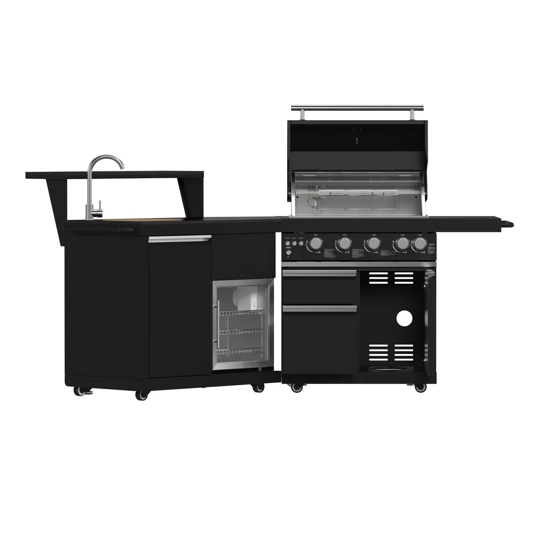 FORNO/FODKT2582BLK Outdoor Kitchen w/ BBQ, Sink Module, Bar & Beverage Center - Black