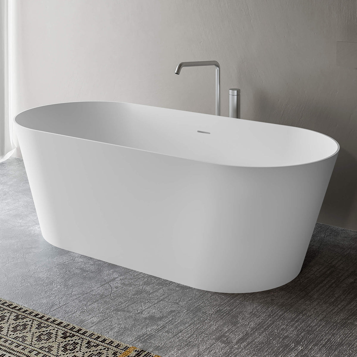 RUVATI RVB6750WH 67-inch White epiStone Solid Surface Oval Bath Tub