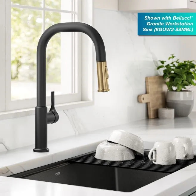KRAUS KPF-2841SFBBMB 2-Function Single Handle Pull Down Kitchen Faucet in Brushed Brass / Matte Black