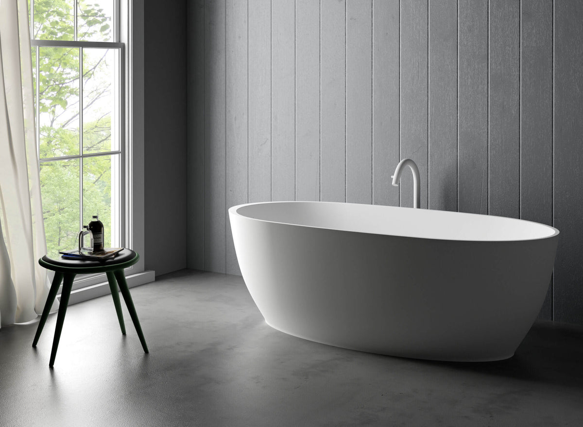 RUVATI RVB6744WH 59-inch Matte White epiStone Solid Surface Oval Bath Tub