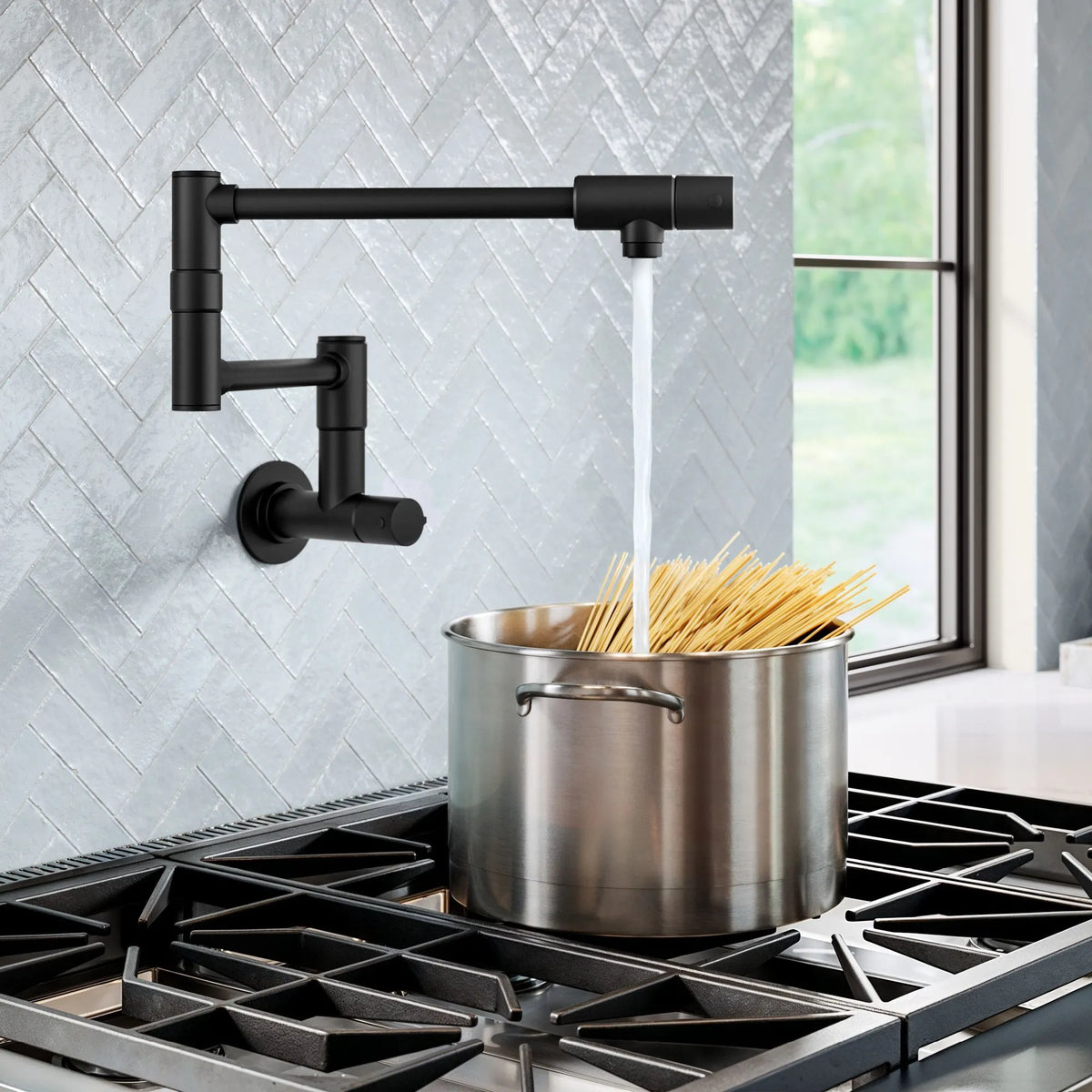 KRAUS KPF-5003MB Bolden 2 Handle Wall Mount Pot Filler in Matte Black