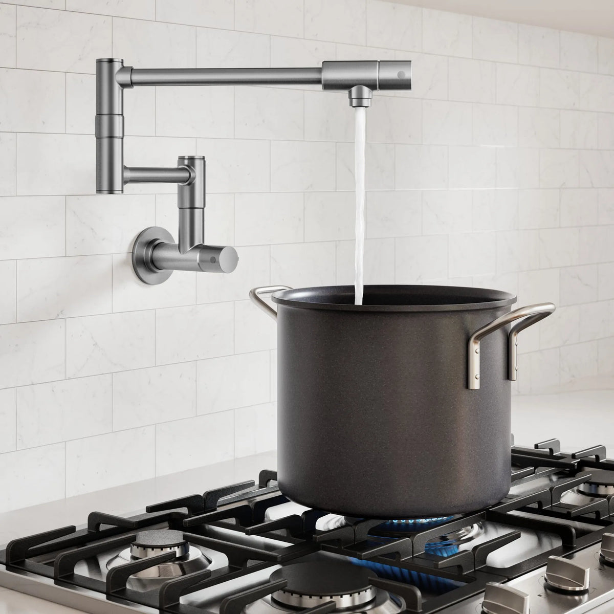 KRAUS KPF-5003SFS Bolden 2 Handle Wall Mount Pot Filler in Spot-Free Stainless Steel