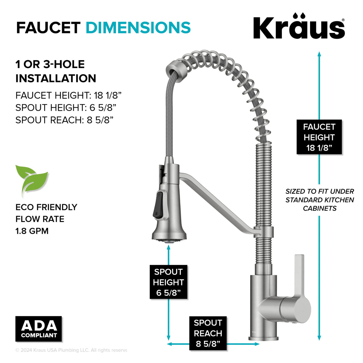 KRAUS KPF-1693SFS Britt Commercial Style 2-Function Pull Down Kitchen Faucet in Stainless Steel