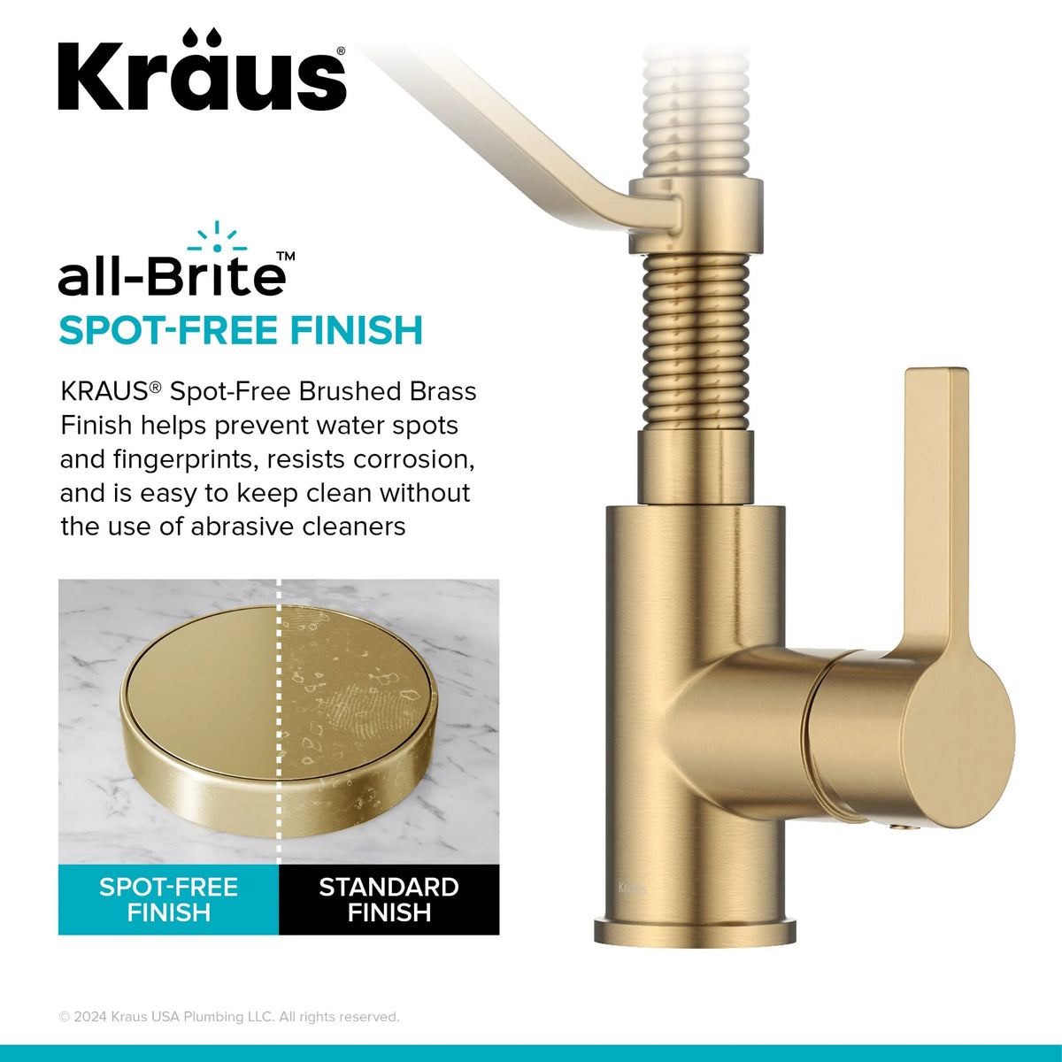 KRAUS Commercial Style 2-Function Single Handle Pull Down Kitchen Faucet in Brushed Brass