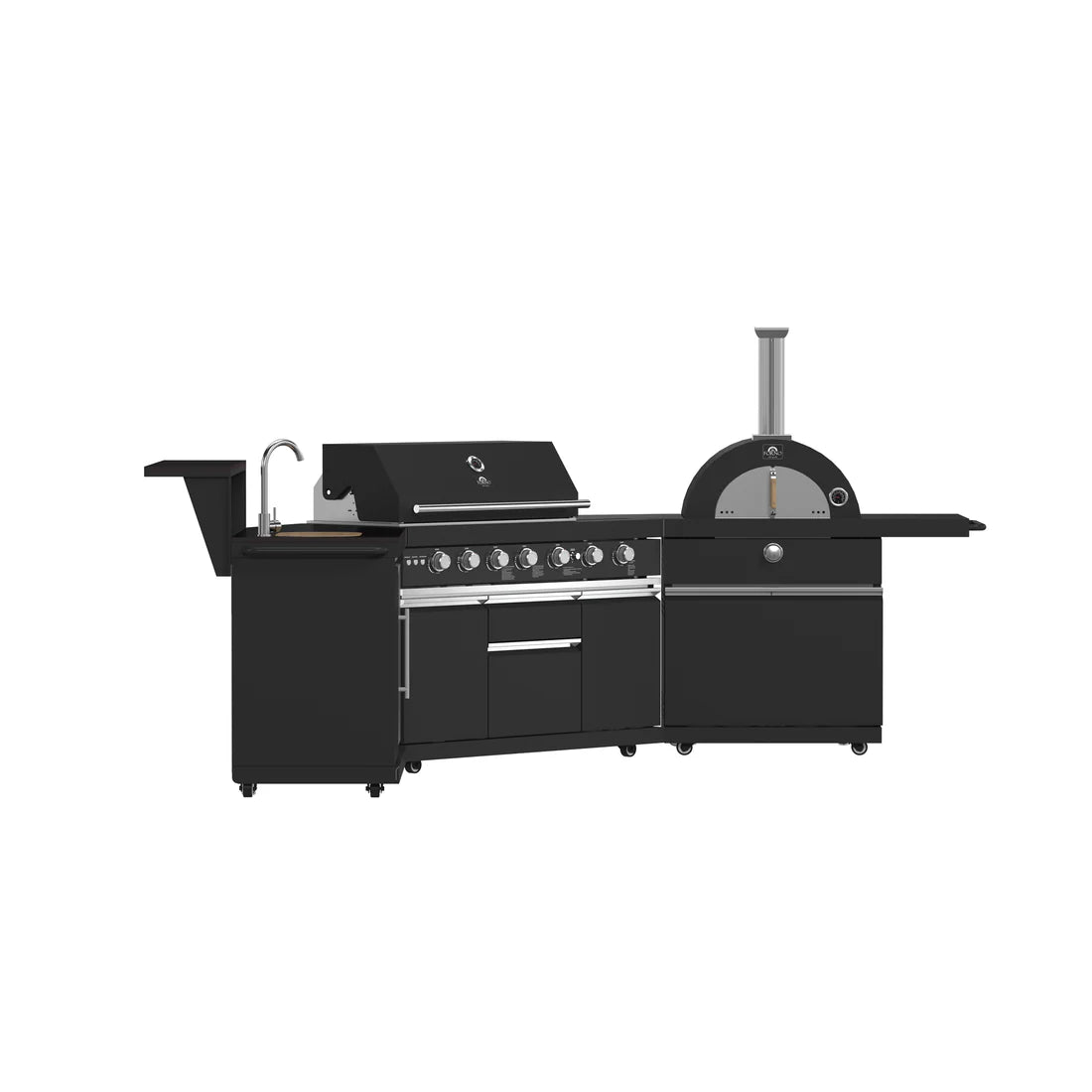 FORNO Forno/FODKT2551BLK Outdoor Kitchen w/ BBQ, Sink & Bar Module, Gas Pizza Oven - Black