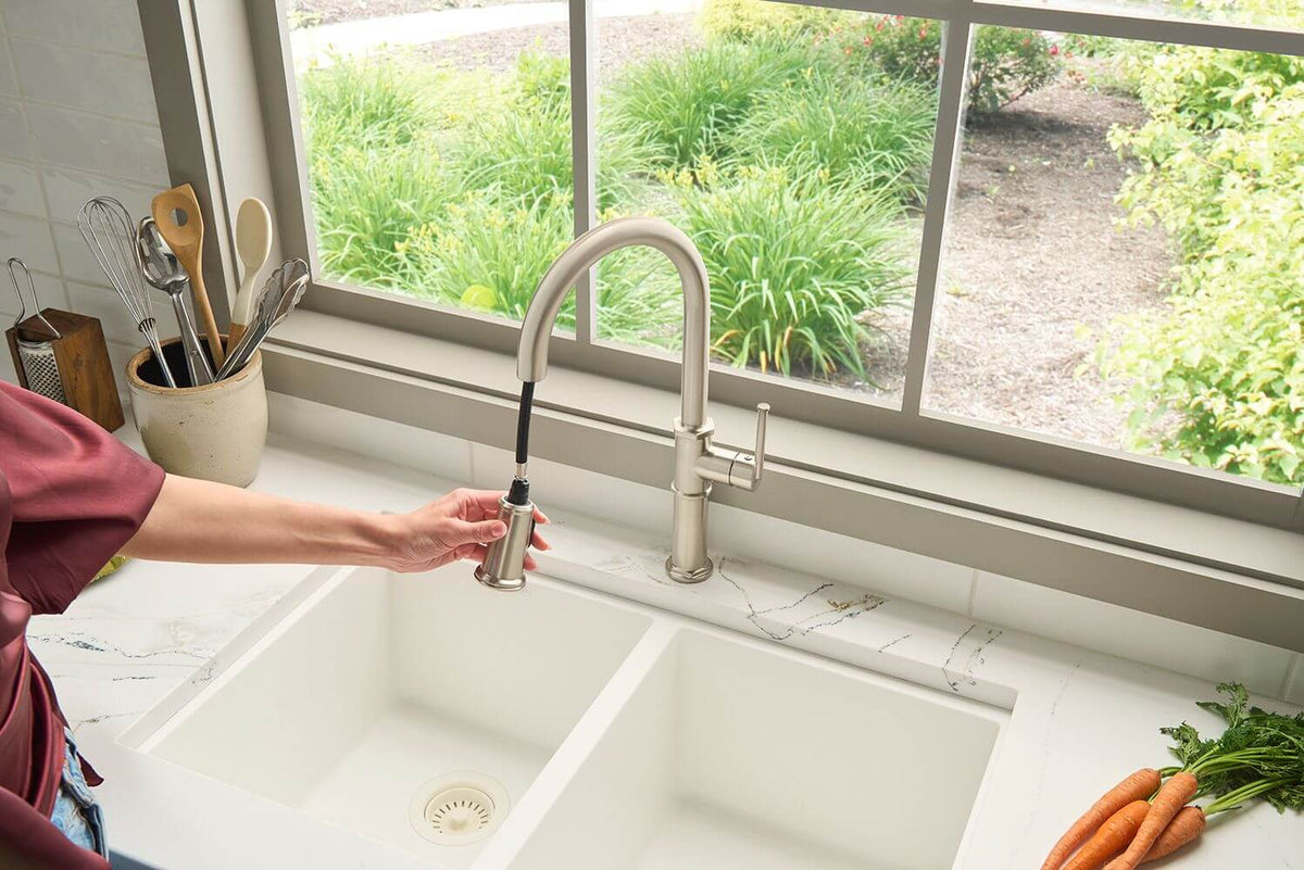 RUVATI RVF1239BN Idris Single Handle Pull Down Kitchen Contemporary Art Deco Faucet