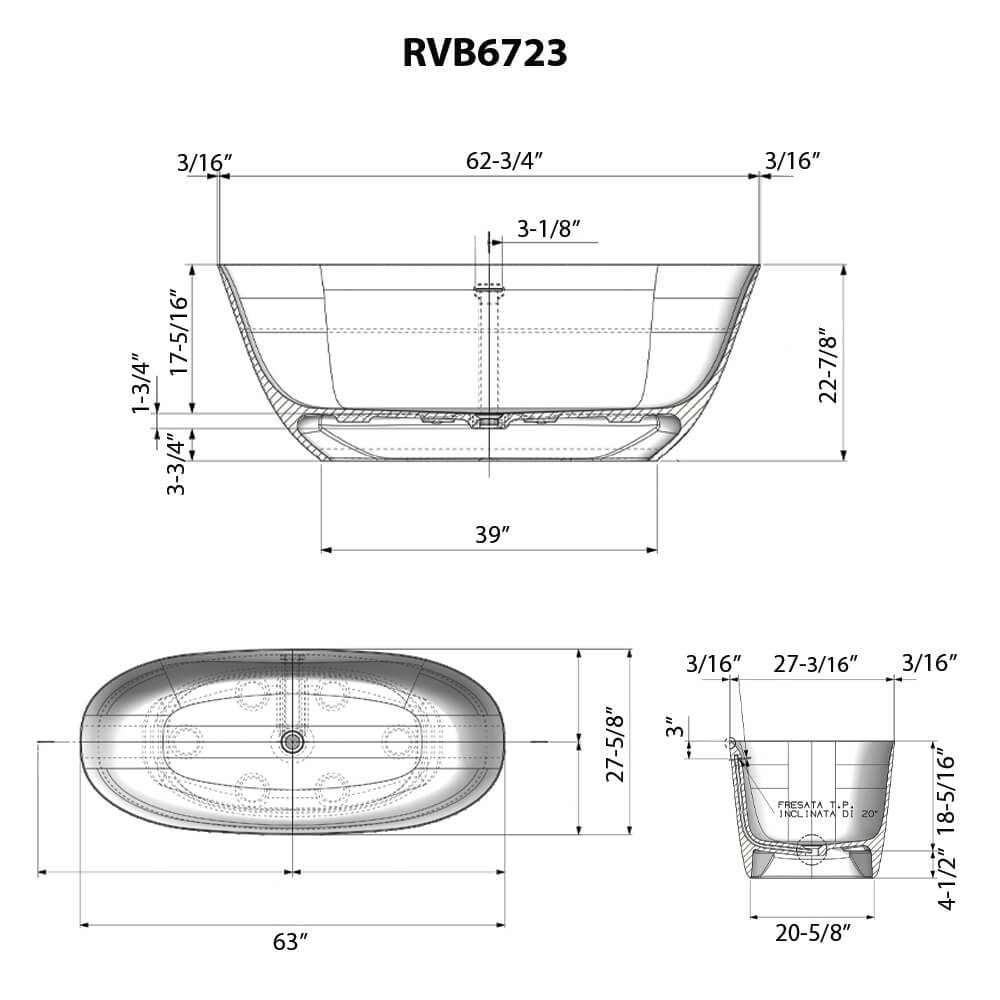 RUVATI RVB6723GW 63-inch Matte Gold and White epiStone Solid Surface Bath Tub