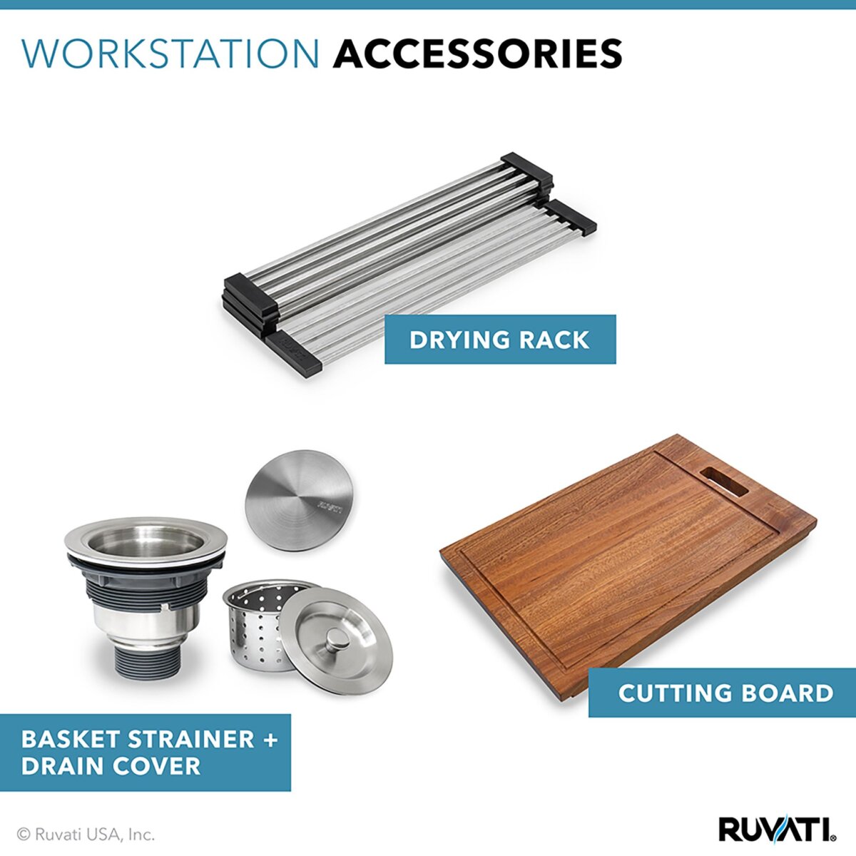 RUVATI RVH8410ST Roma Pro Corner Workstation Stainless Steel Undermount Kitchen Sink