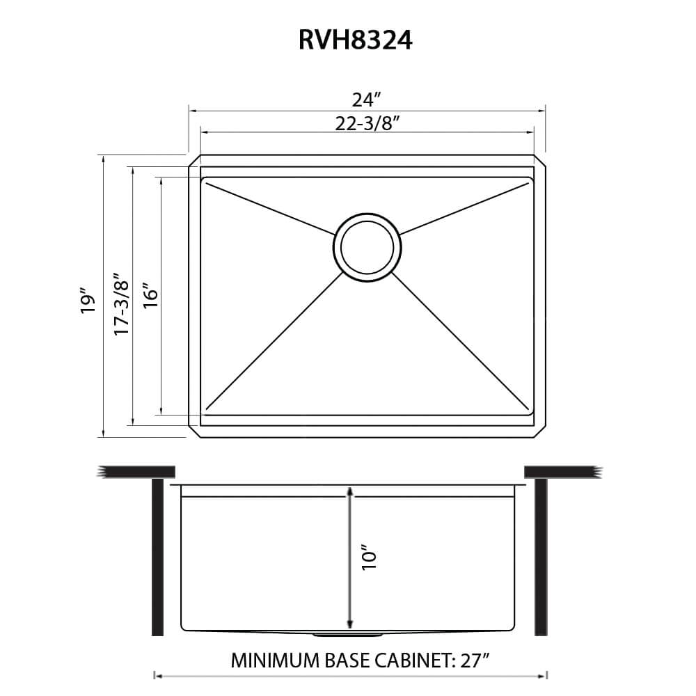 RUVATI RVH8324 24-inch Stainless Steel Kitchen Sink Single Bowl