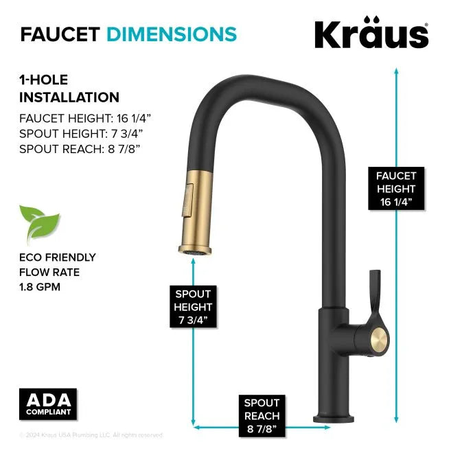 KRAUS KPF-2841SFBBMB 2-Function Single Handle Pull Down Kitchen Faucet in Brushed Brass / Matte Black