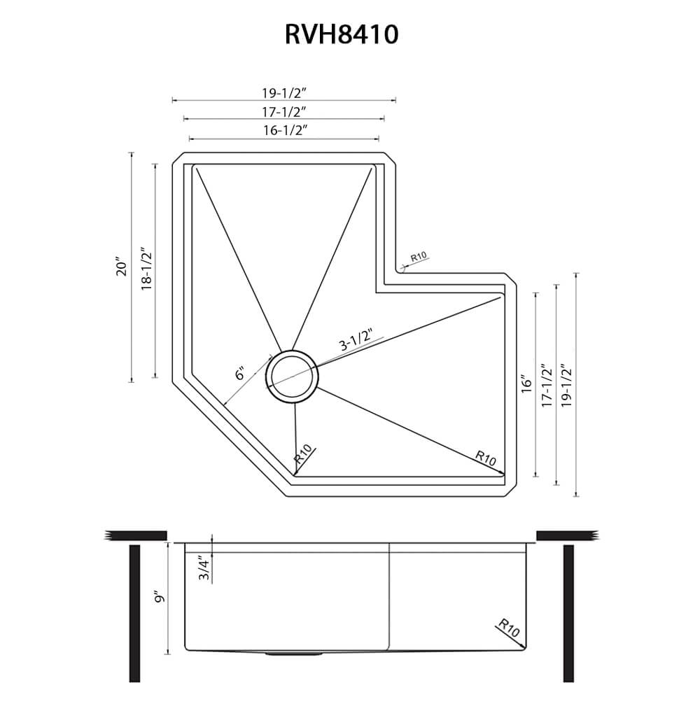 RUVATI RVH8410ST Roma Pro Corner Workstation Stainless Steel Undermount Kitchen Sink
