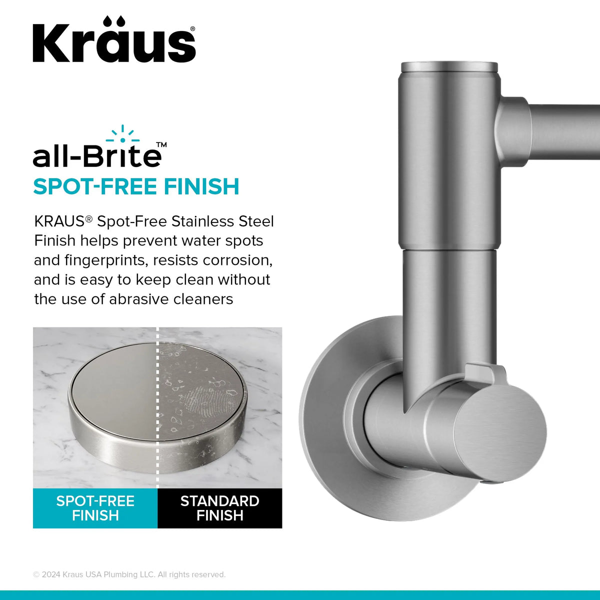 KRAUS KPF-5003SFS Bolden 2 Handle Wall Mount Pot Filler in Spot-Free Stainless Steel