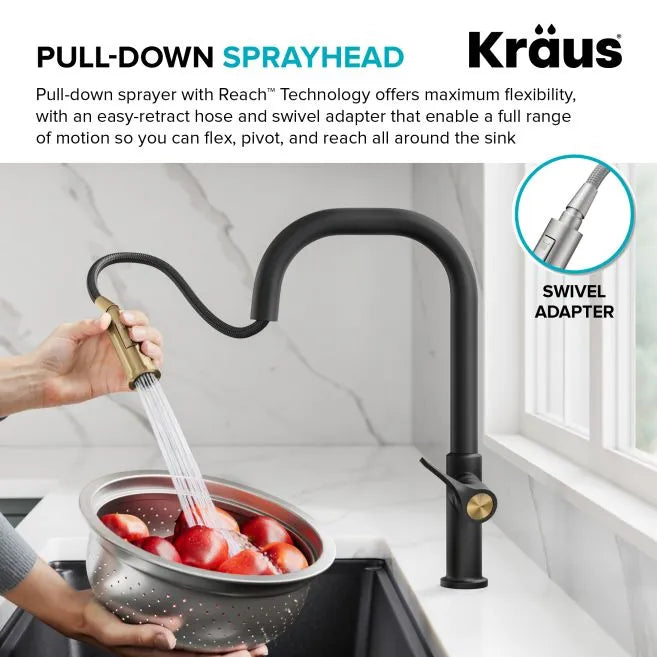 KRAUS KPF-2841SFBBMB 2-Function Single Handle Pull Down Kitchen Faucet in Brushed Brass / Matte Black