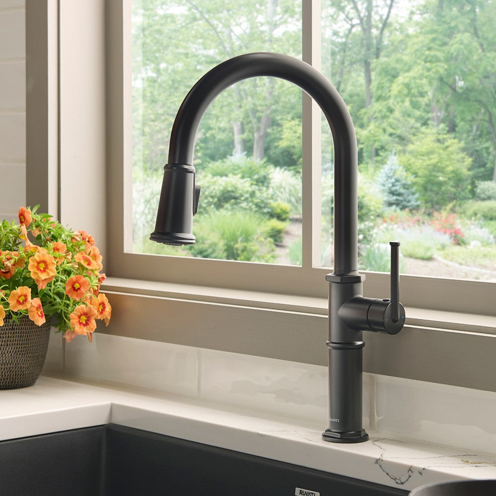 RUVATI RVF1239MB Idris Pull Down Kitchen Faucet Transitional Modern with Sprayer in Matte Black