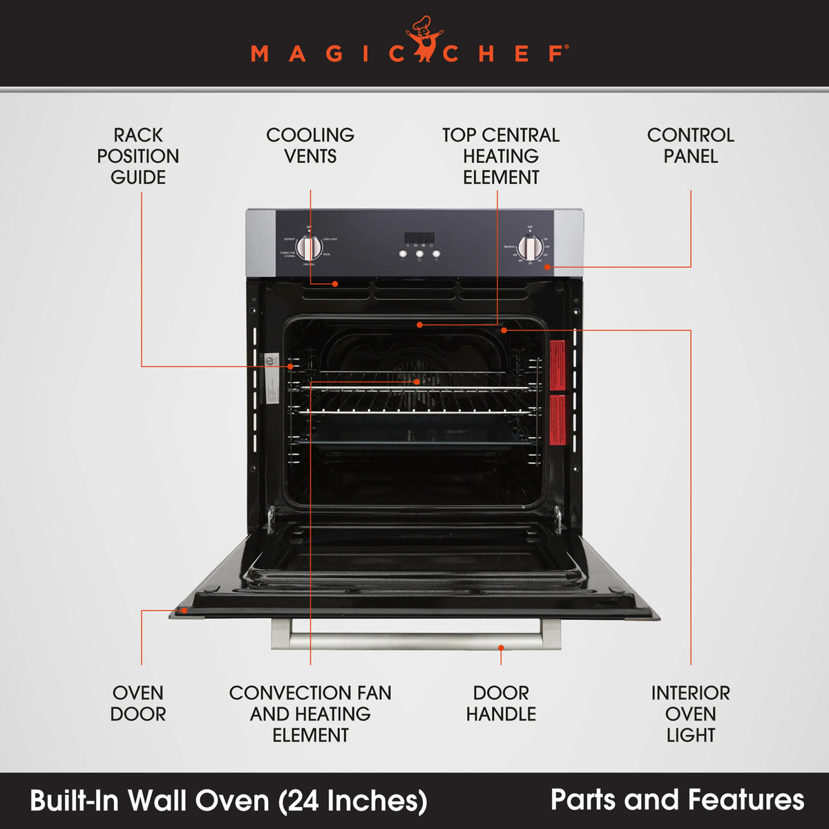 MAGIC CHEF 2.2 cu. ft. Single Electric Wall Oven with Convection in Stainless Steel