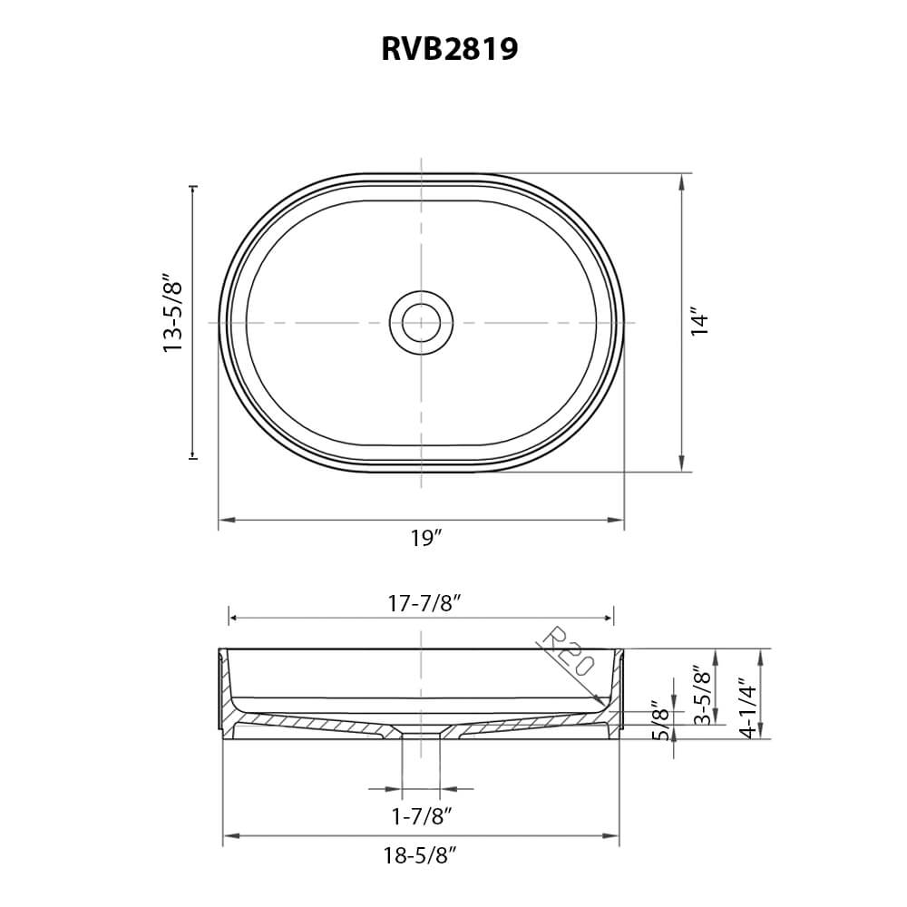 RUVATI RVB2819WH Fluted Vessel Sink epiStone  Modern Oval Matte White