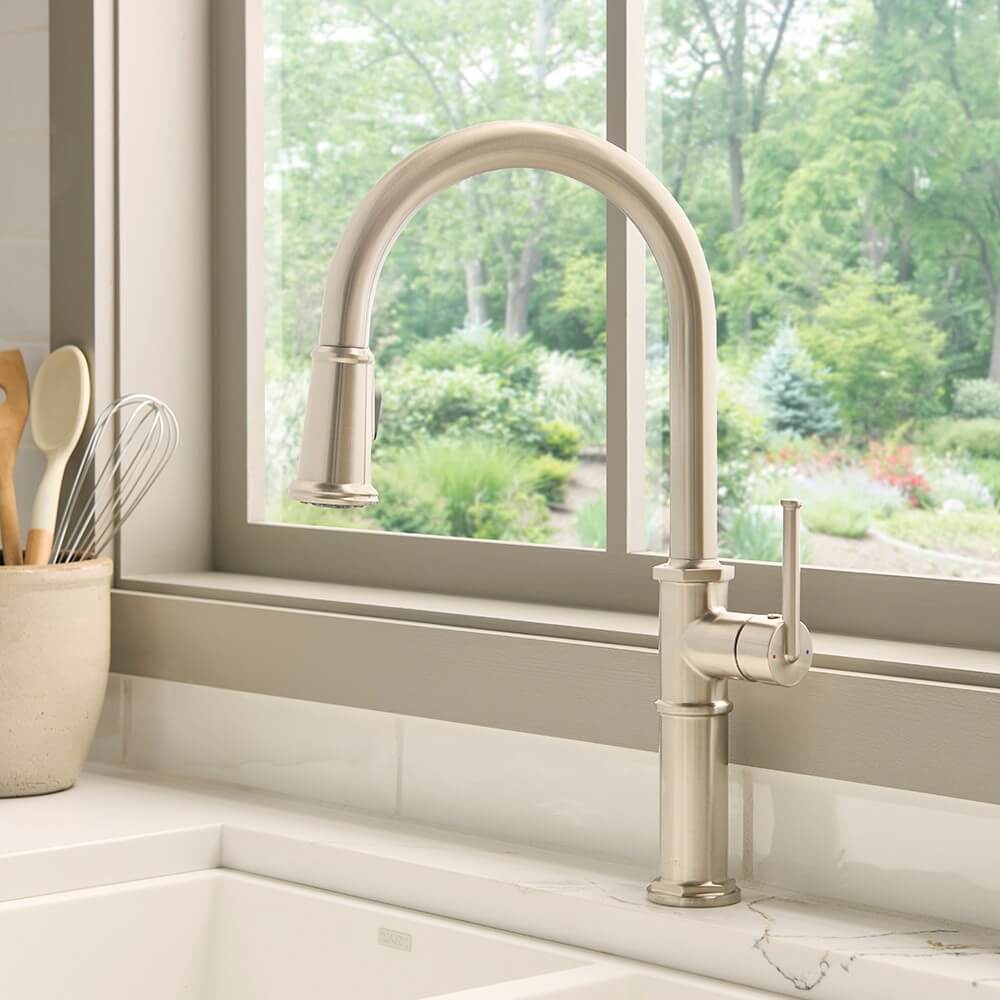RUVATI RVF1239BN Idris Single Handle Pull Down Kitchen Contemporary Art Deco Faucet
