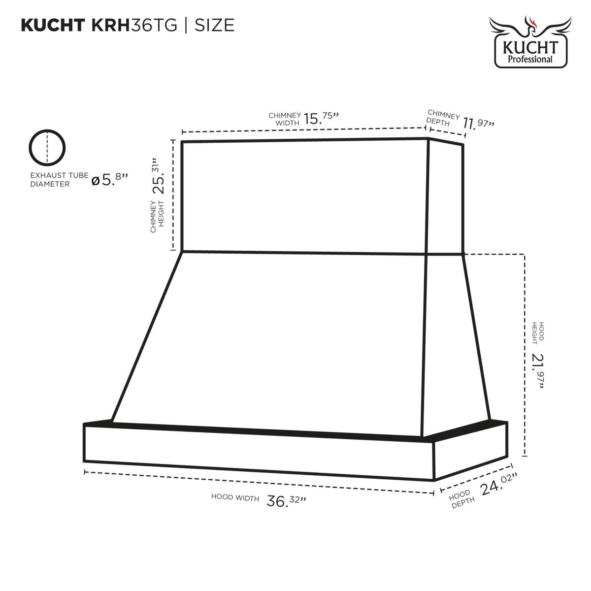 KUCHT KRH36TG 36&quot; Gemstone Pro-Style Range Hood-Dark Stainless Steel with Gold