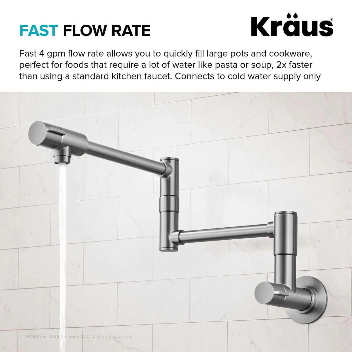 KRAUS KPF-5003SFS Bolden 2 Handle Wall Mount Pot Filler in Spot-Free Stainless Steel