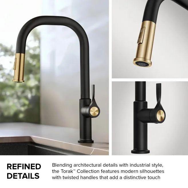 KRAUS KPF-2841SFBBMB 2-Function Single Handle Pull Down Kitchen Faucet in Brushed Brass / Matte Black